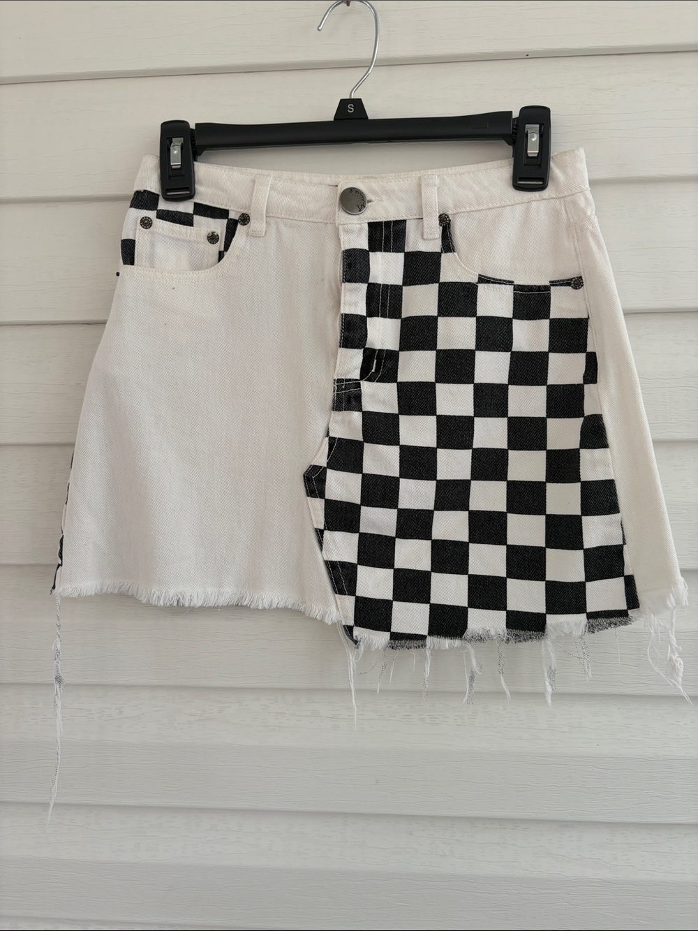 Signature 8 Checkerboard Denim Mini Skirt Size Small Black White Y2K Alternative